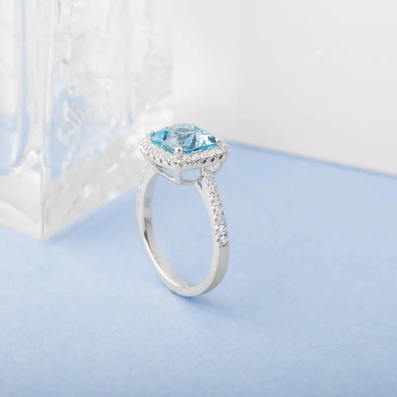 18ct White Gold 2.37ct Aquamarine 0.36ct Diamond Cushion Cut Ring sold by Jura Watches product image thumbnail 5