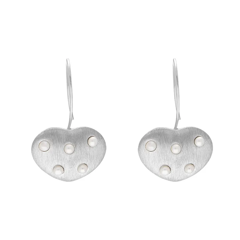 Sterling Silver Freshwater Pearl Brushed Heart Drop Earrings D sold by Jura Watches