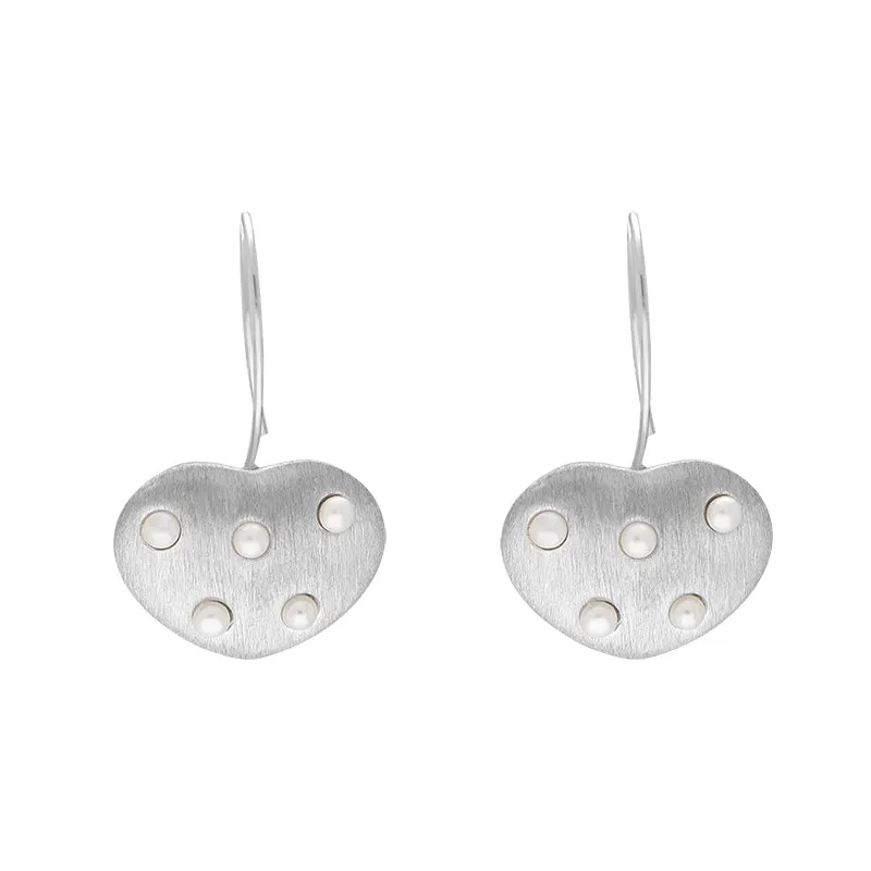 Sterling Silver Freshwater Pearl Brushed Heart Drop Earrings D sold by Jura Watches