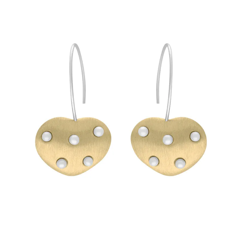Sterling Silver Gold Plated Freshwater Pearl Curved Heart Earrings D sold by Jura Watches
