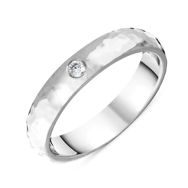 18ct White Gold Diamond Textured Wedding Ring D sold by Jura Watches