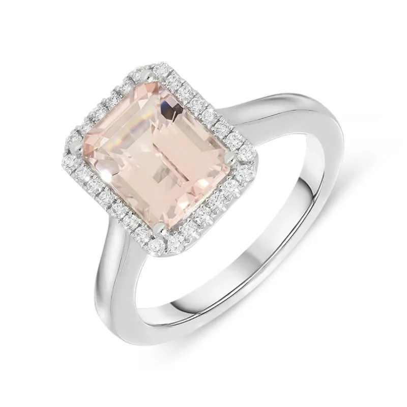 18ct White Gold 2.23ct Morganite Diamond Emerald Cut Ring sold by Jura Watches