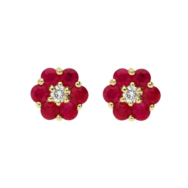 18ct Yellow Gold 0.90ct Ruby Diamond Cluster Earrings sold by Jura Watches