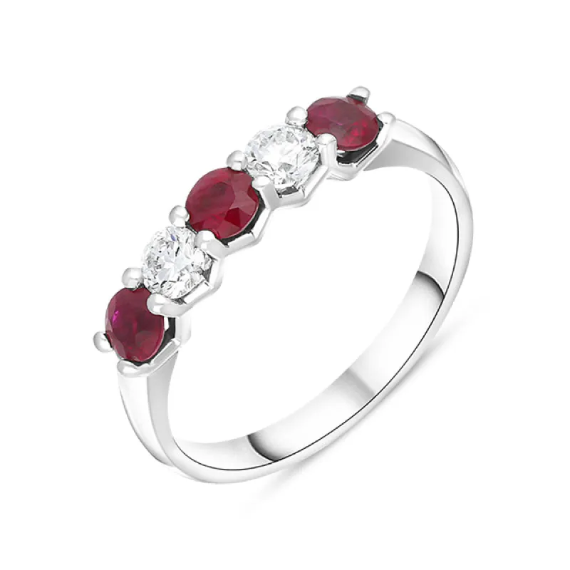 Platinum 0.55ct Ruby Diamond Half Eternity Ring sold by Jura Watches