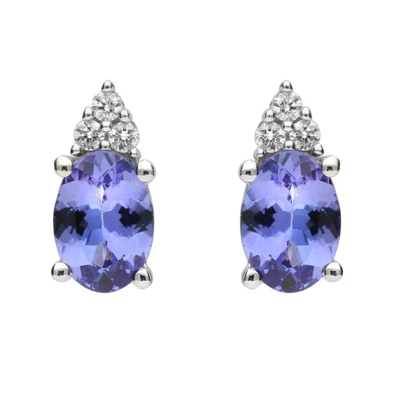 18ct White Gold Tanzanite and Diamond Drop Stud Earrings sold by Jura Watches