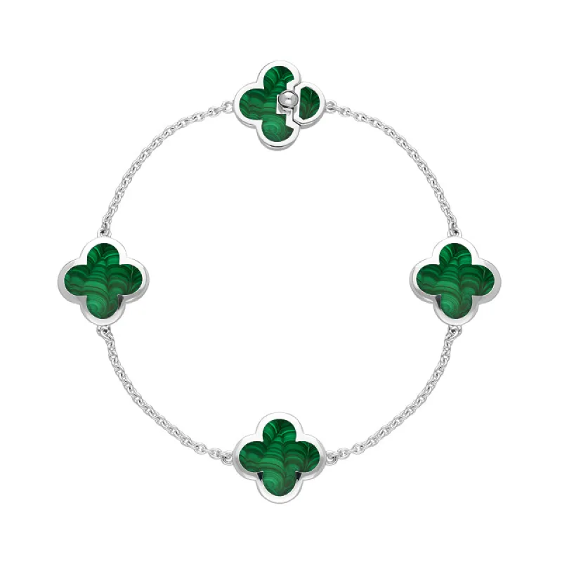 Sterling Silver Malachite Bloom Four Stone Four Leaf Clover Chain Bracelet D sold by Jura Watches