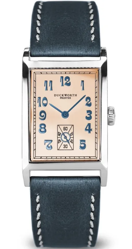 Duckworth Prestex Centenary Salmon Pink Blue Leather Watch sold by Jura Watches
