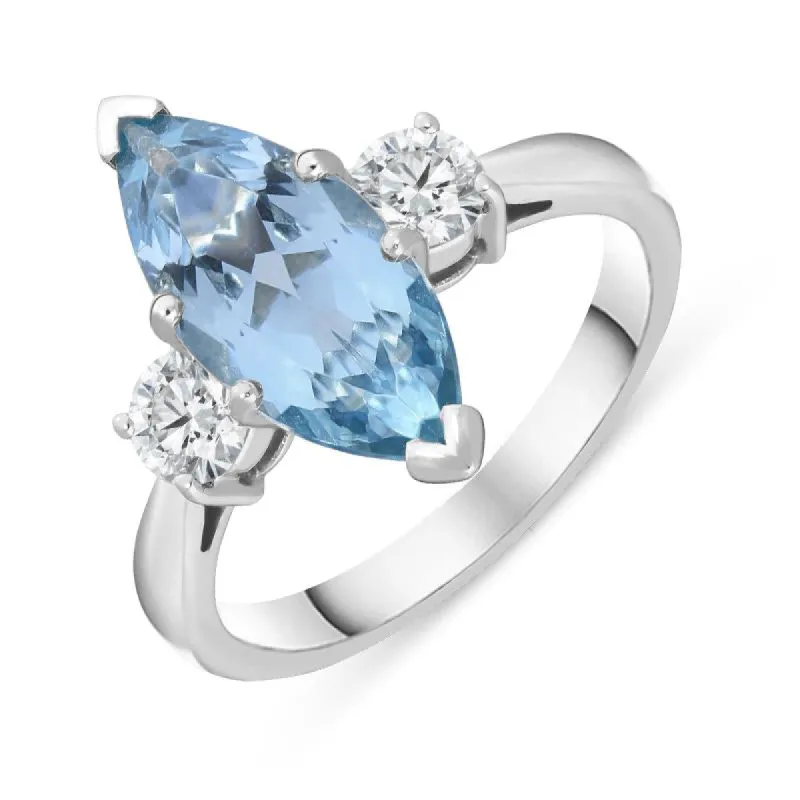 18ct White Gold 2.35ct Aquamarine Diamond Marquise Ring sold by Jura Watches