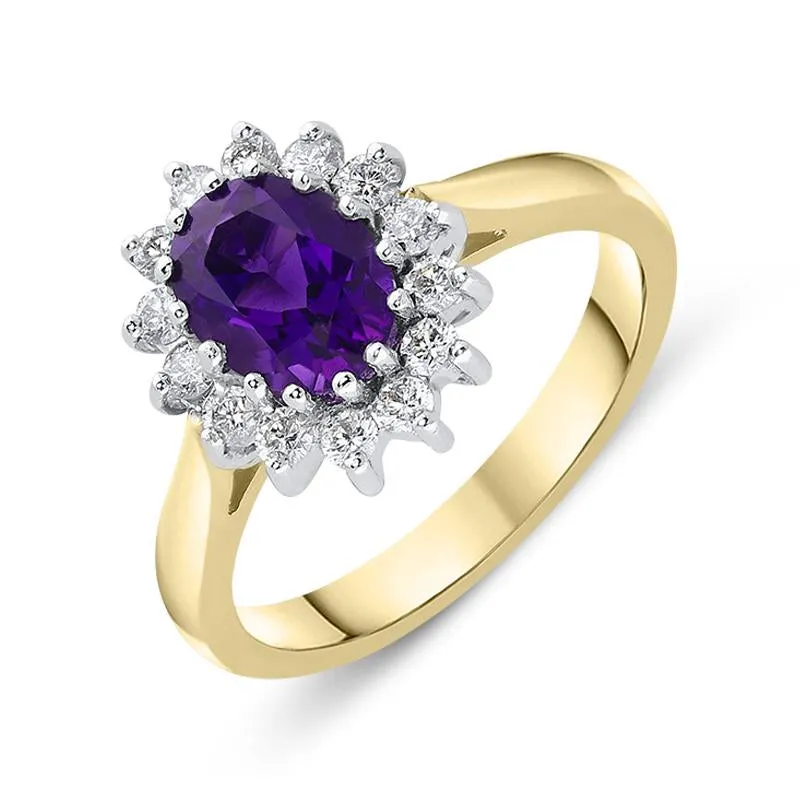18ct Yellow Gold 1.12ct Amethyst Diamond Oval Cluster Ring sold by Jura Watches