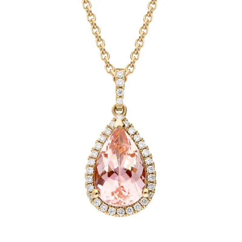 18ct Rose Gold 2.02ct Morganite 0.16ct Diamond Pear Cut Necklace D sold by Jura Watches