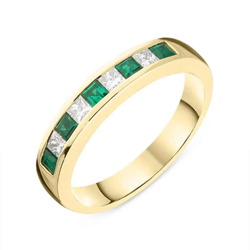 18ct Yellow Gold Emerald Diamond Princess Cut Half Eternity Ring sold by Jura Watches