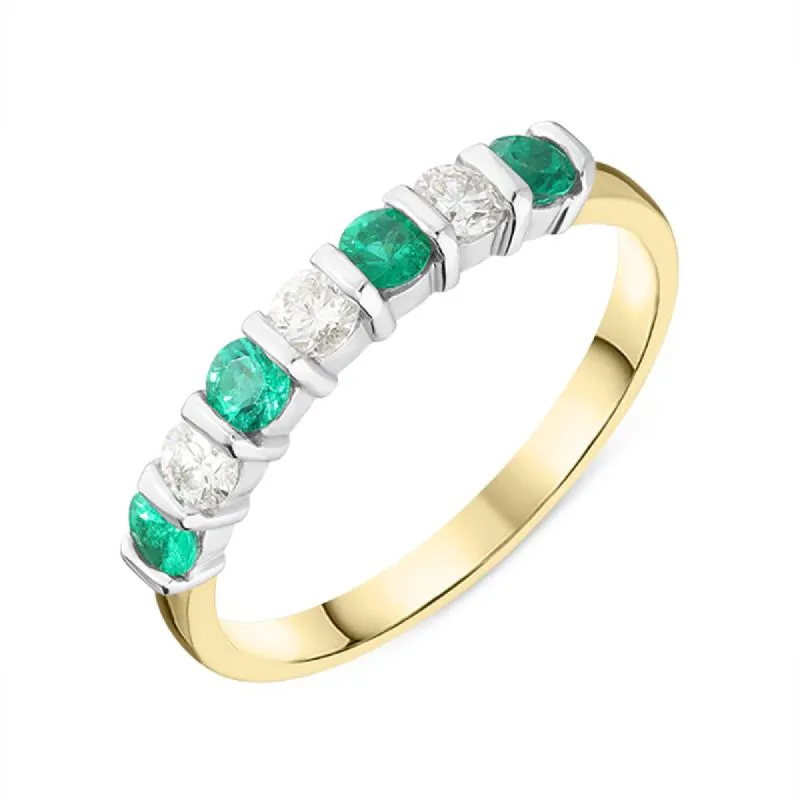 18ct Yellow Gold 0.32ct Emerald Diamond Bar Set Ring sold by Jura Watches