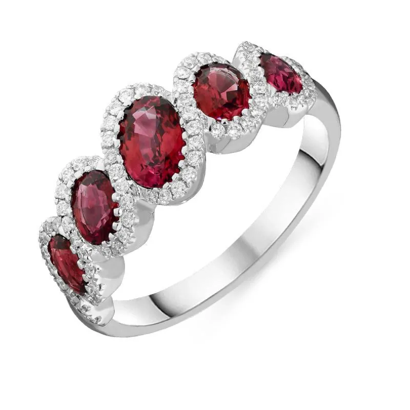 18ct White Gold 1.79ct Ruby Diamond Five Stone Cluster Ring sold by Jura Watches
