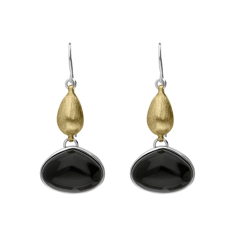 Sterling Silver Gold Plated Whitby Jet Drop Earrings D sold by Jura Watches