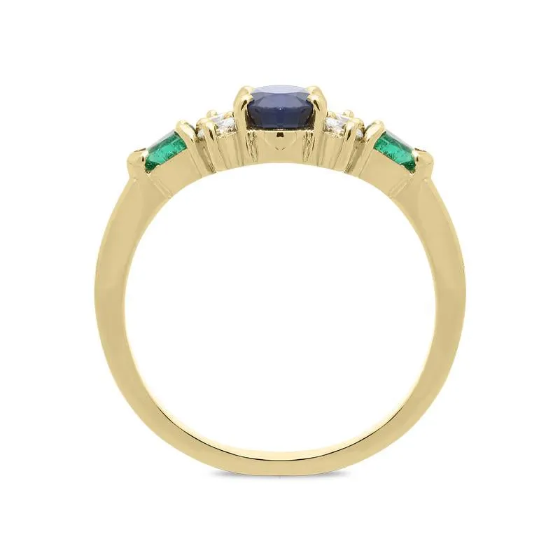 18ct Yellow Gold Sapphire Diamond and Emerald Ring sold by Jura Watches product image thumbnail 2