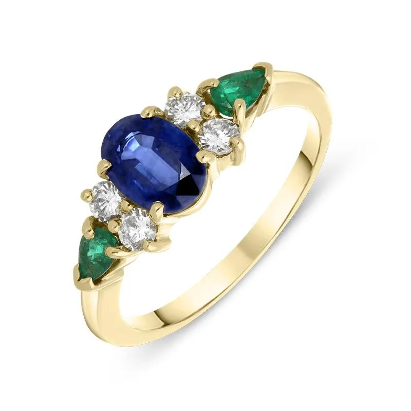 18ct Yellow Gold Sapphire Diamond and Emerald Ring sold by Jura Watches