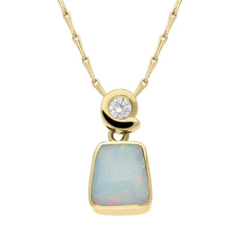 18ct Yellow Gold Opal 0.10ct Diamond Square Cut Unique Necklace D sold by Jura Watches