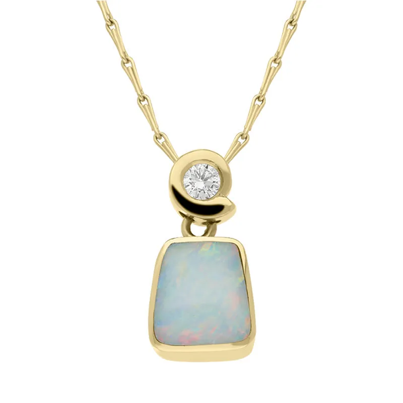 18ct Yellow Gold Opal 0.10ct Diamond Square Cut Unique Necklace D sold by Jura Watches