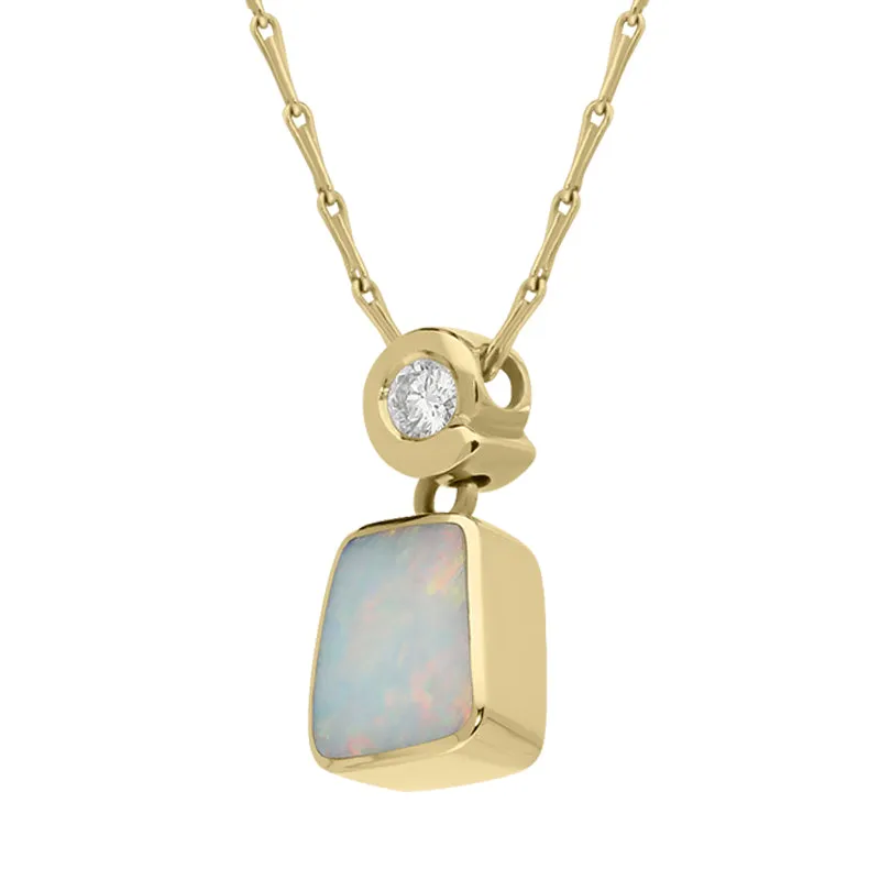 18ct Yellow Gold Opal 0.10ct Diamond Square Cut Unique Necklace D sold by Jura Watches product image thumbnail 2