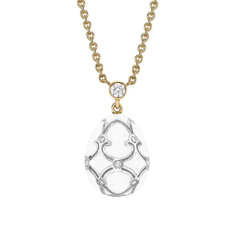Faberge Heritage Yellow & White Gold Diamond & White Guilloché Enamel Petite Egg Pendant sold by Jura Watches