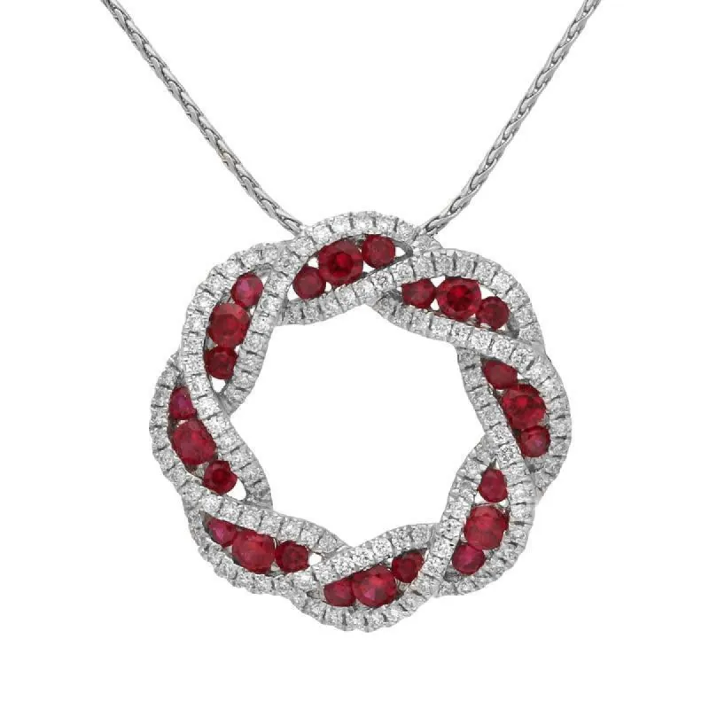 18ct White Gold 0.60ct Ruby Diamond Twisted Circle Necklace sold by Jura Watches