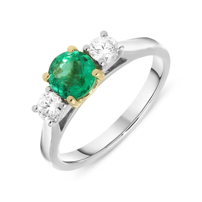 Platinum 0.71ct Emerald Diamond Brilliant Cut Trilogy Ring sold by Jura Watches