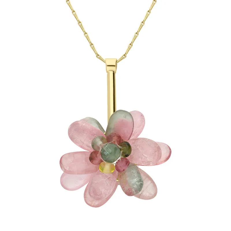 9ct Yellow Gold Mixed Tourmaline Cluster Flower Necklace D sold by Jura Watches