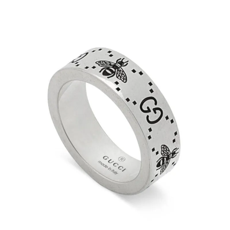 Gucci GG Sterling Silver Engraved Bee 6mm Ring D sold by Jura Watches