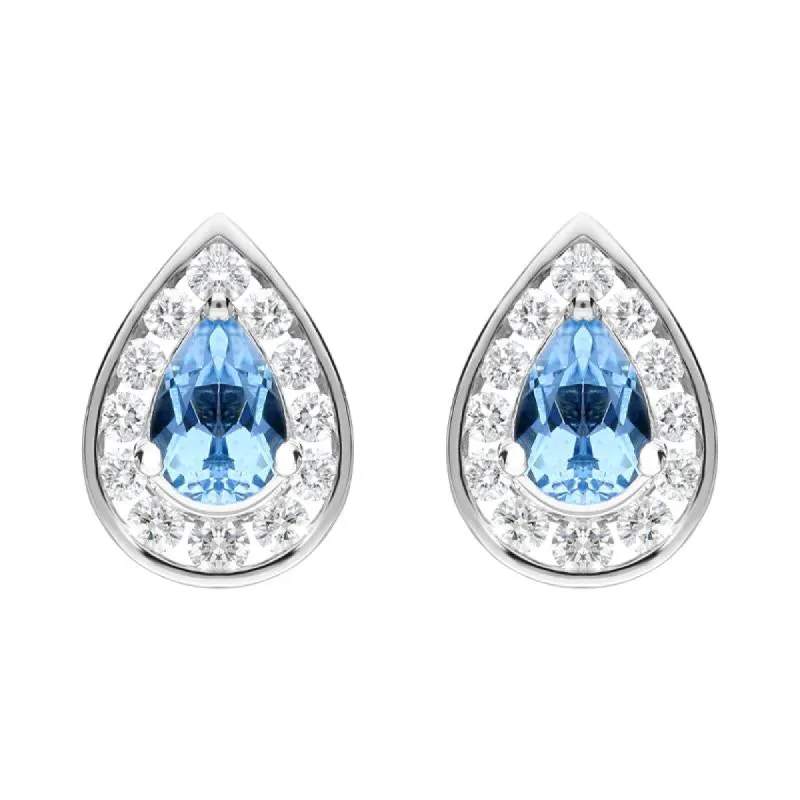 18ct White Gold 0.80ct Aquamarine Diamond Pear Stud Earrings sold by Jura Watches
