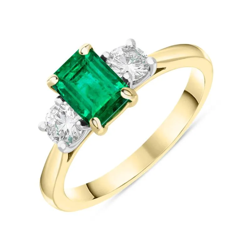 18ct Yellow Gold Emerald Diamond Emerald Cut Three Stone Ring sold by Jura Watches