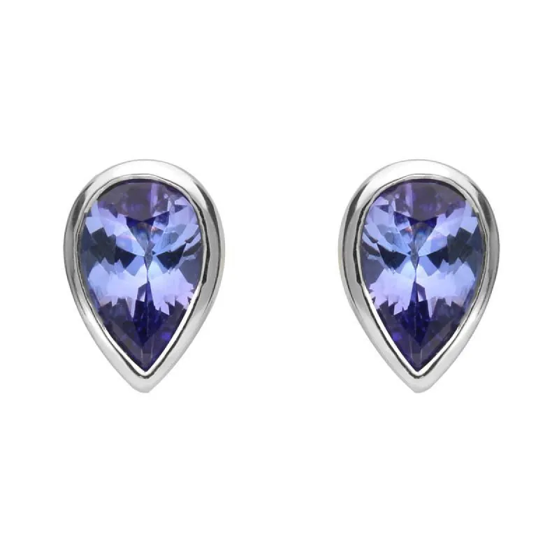 9ct White Gold Tanzanite 6x4mm Pear Rub Over Set Stud Earrings sold by Jura Watches