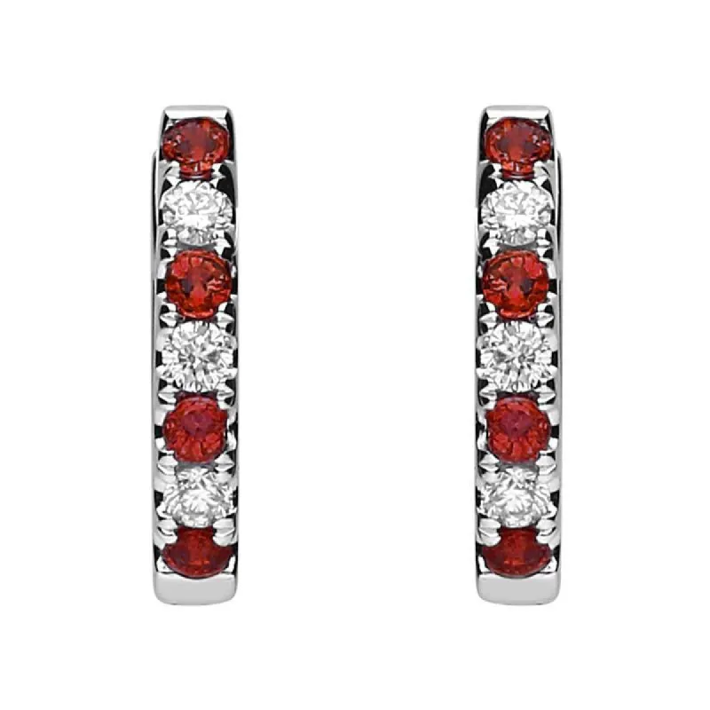 18ct White Gold Ruby and Diamond Huggie Hoop Earrings sold by Jura Watches