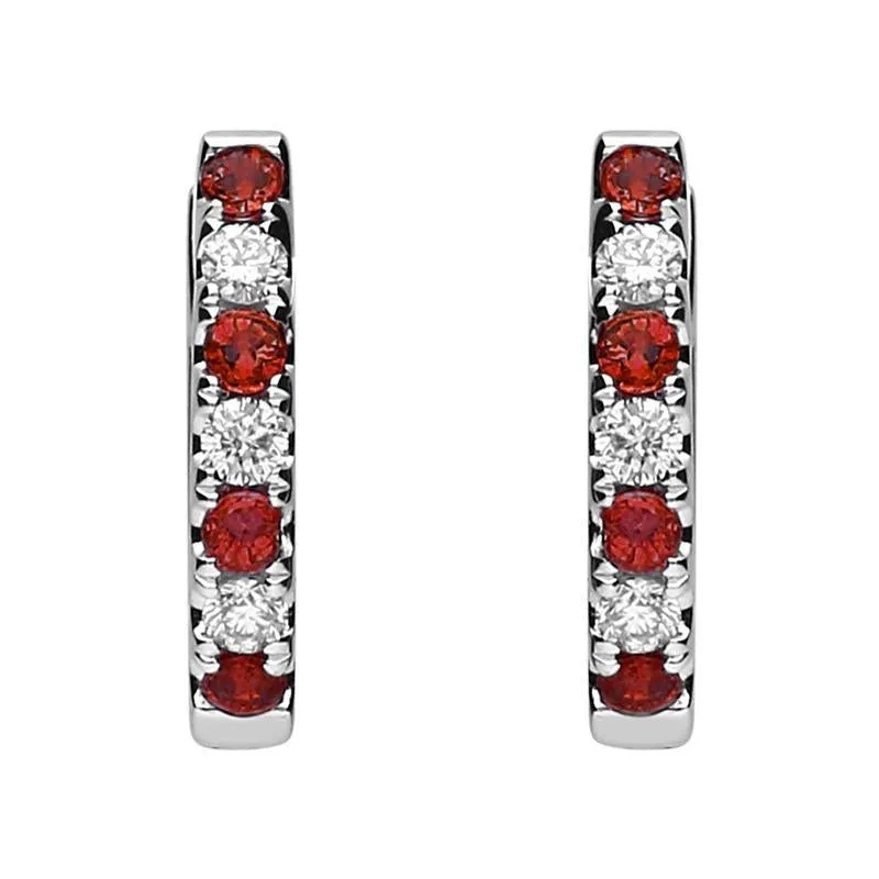 18ct White Gold Ruby and Diamond Huggie Hoop Earrings sold by Jura Watches