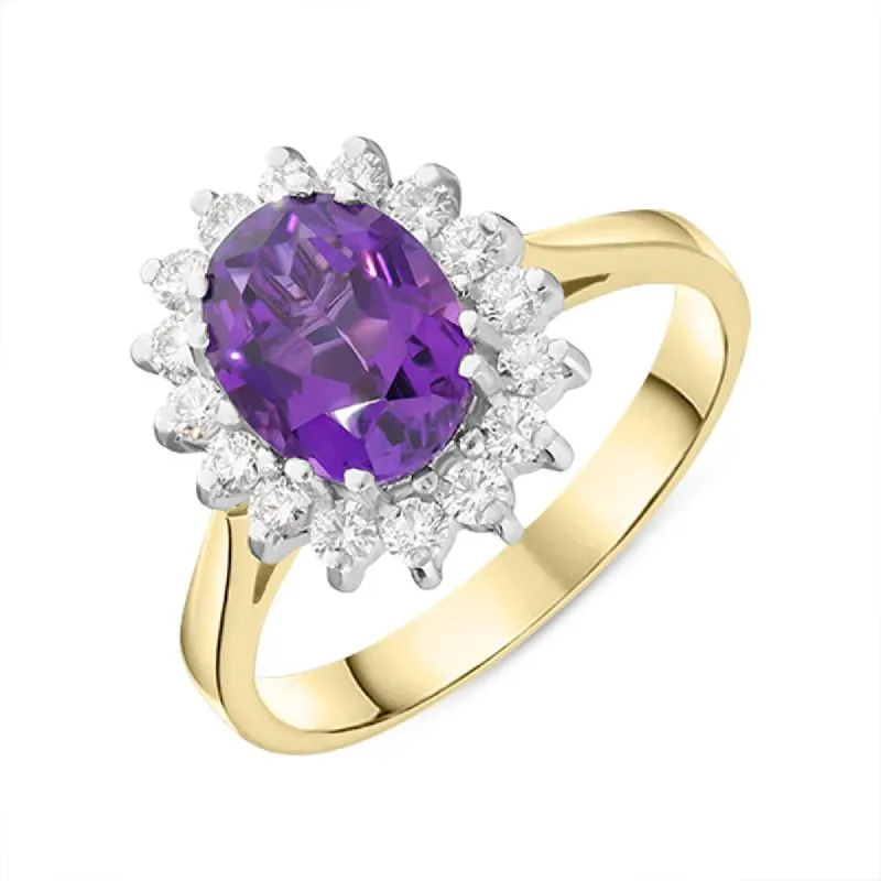 18ct Yellow Gold 1.90ct Amethyst Diamond Oval Cluster Ring sold by Jura Watches