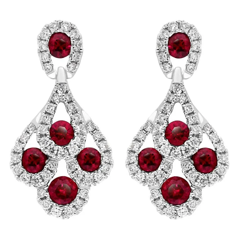 18ct White Gold Ruby and Diamond Peacock Earrings sold by Jura Watches