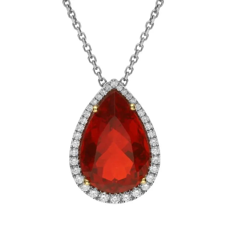 18ct White Gold 5.96ct Fire Opal Diamond Pear Cut Cluster Necklace sold by Jura Watches