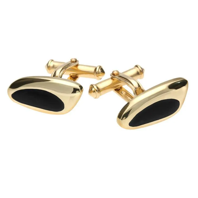 9ct Yellow Gold Whitby Jet Freeform Cufflinks D sold by Jura Watches