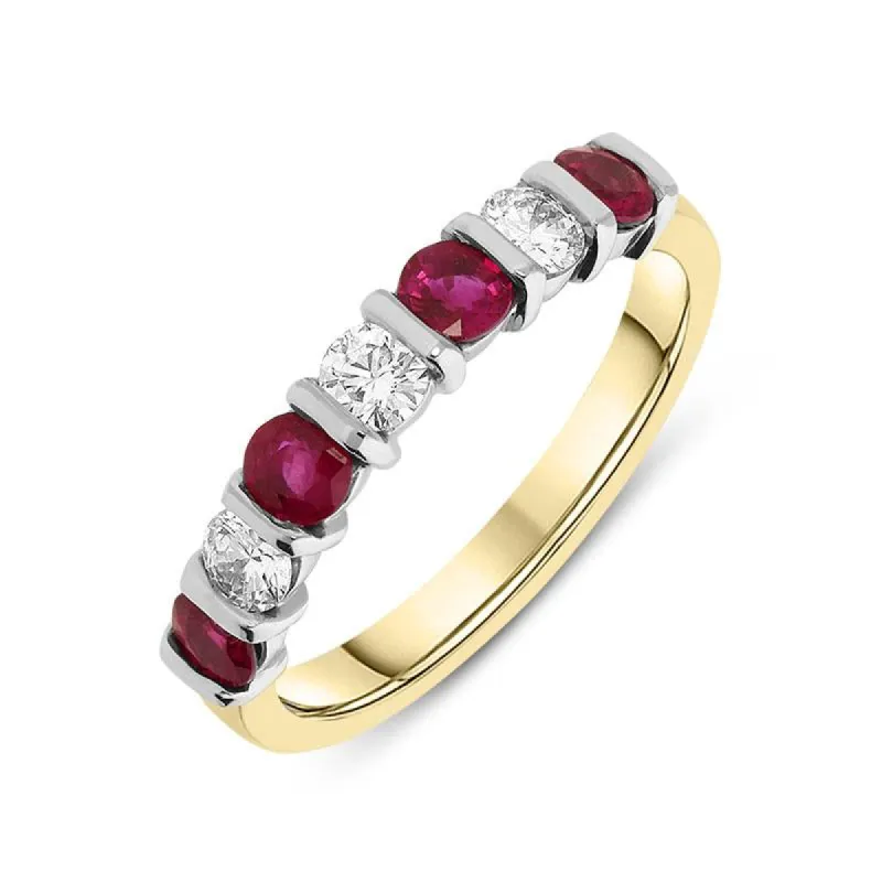 18ct Yellow & White Gold 0.33ct Ruby 0.66ct Diamond Bar Set Eternity Ring sold by Jura Watches