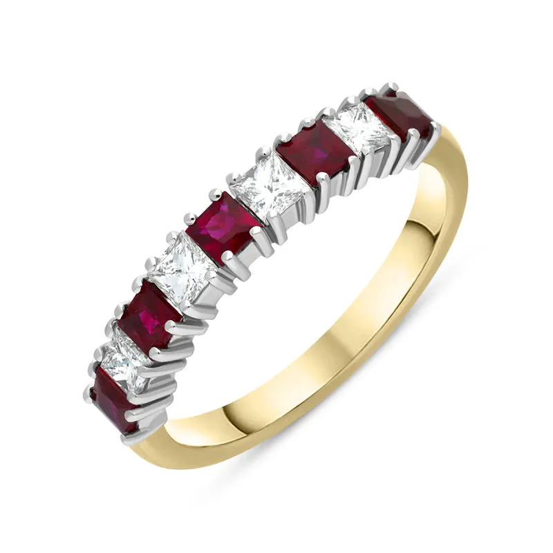 18ct Yellow Gold 0.66ct Ruby Diamond Princess Cut Half Eternity Ring D sold by Jura Watches