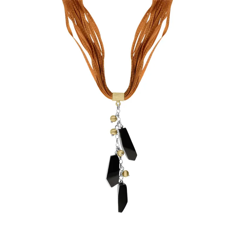 Sterling Silver Gold Plated Whitby Jet Multi-Silk Cord Necklace D sold by Jura Watches