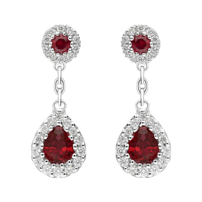 18ct White Gold 0.82ct Ruby Diamond Pear Cluster Drop Earrings sold by Jura Watches
