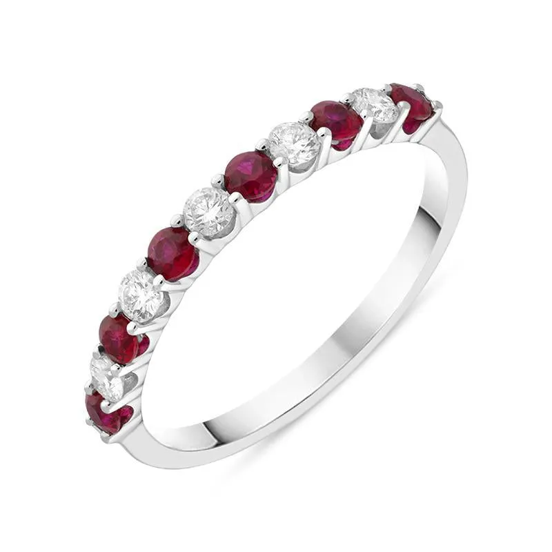 18ct White Gold Ruby Diamond Half Eternity Ring sold by Jura Watches