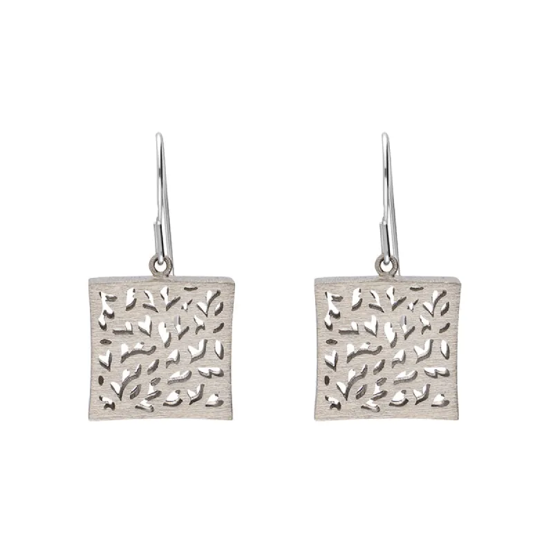 Sterling Silver Brushed Monika Square Cut Out Drop Earrings D sold by Jura Watches