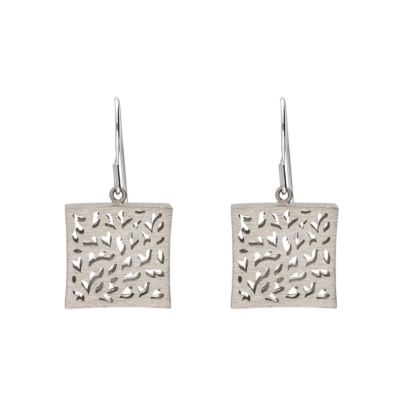 Sterling Silver Brushed Monika Square Cut Out Drop Earrings D sold by Jura Watches