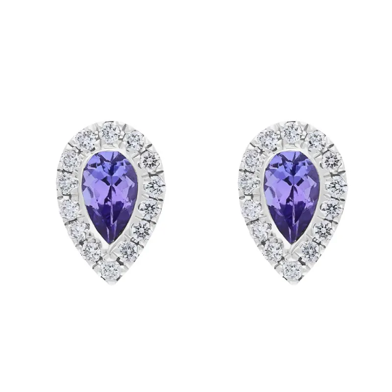 18ct White Gold Tanzanite Diamond Pear Stud Earrings sold by Jura Watches