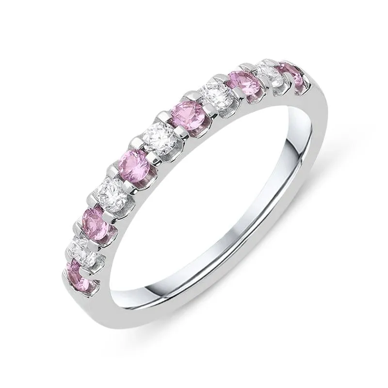 18ct White Gold Pink Sapphire Diamond Claw Set Half Eternity Ring sold by Jura Watches