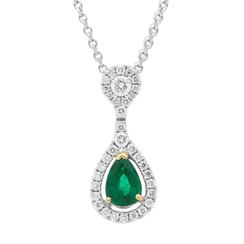 18ct White Gold 0.63ct Emerald Diamond Pear Drop Necklace sold by Jura Watches