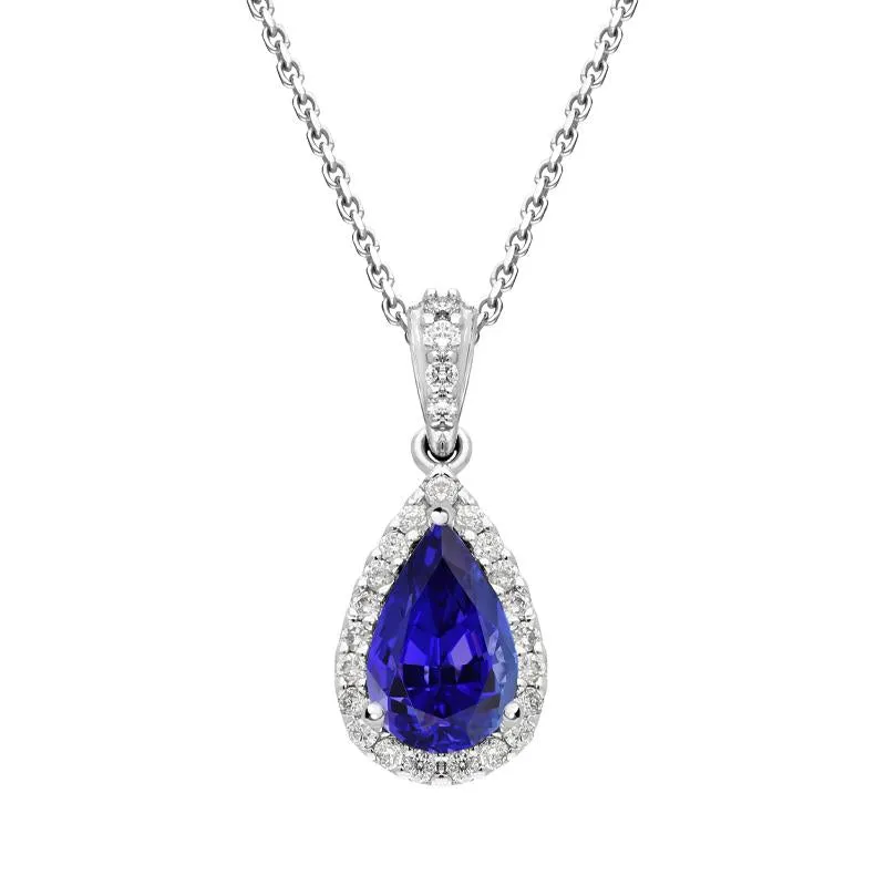 18ct White Gold 0.80ct Tanzanite and Diamond Pear Cut Necklace sold by Jura Watches