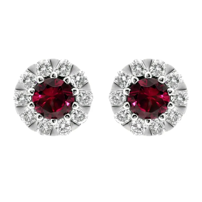 18ct White Gold Ruby Diamond Cluster Stud Earrings sold by Jura Watches