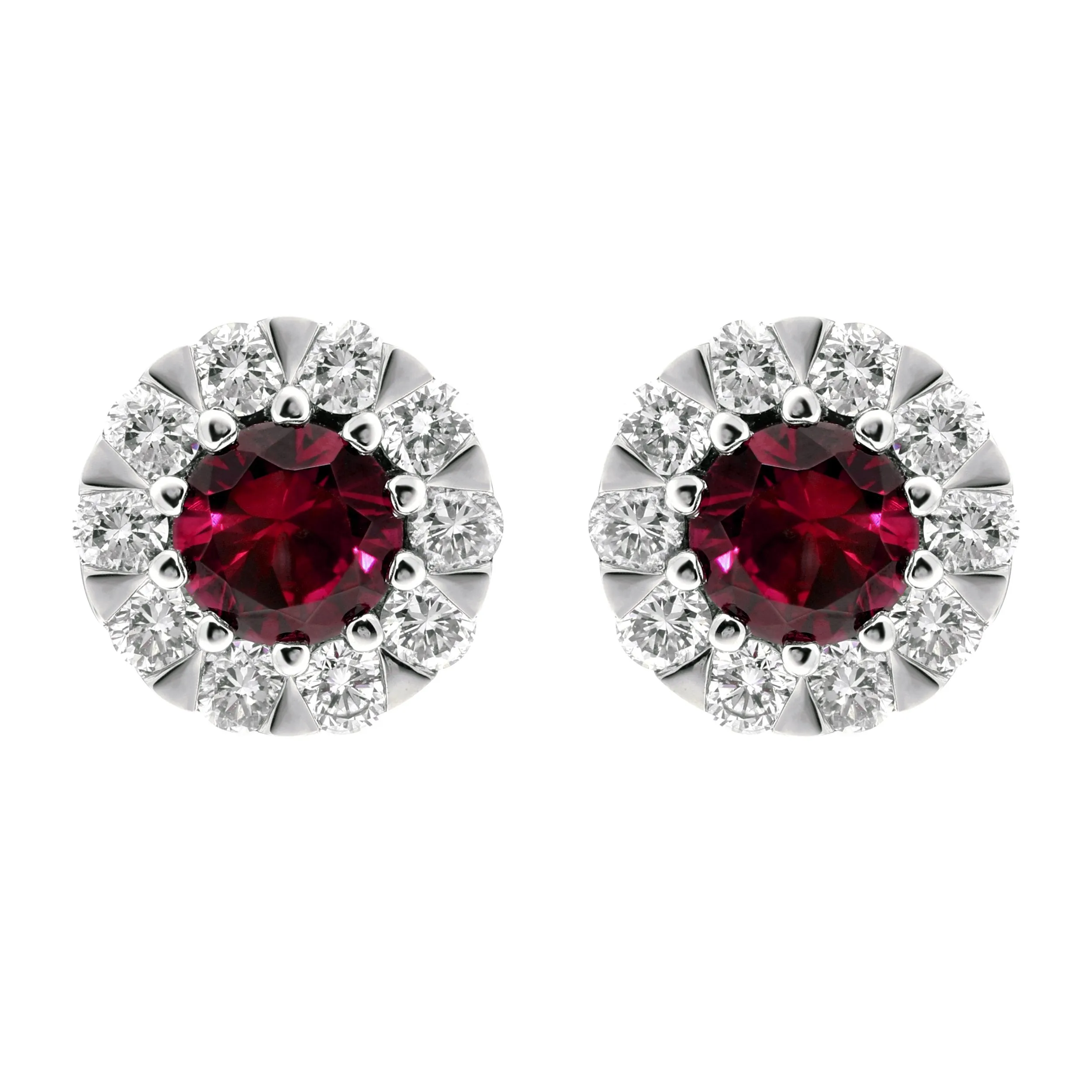 18ct White Gold Ruby Diamond Cluster Stud Earrings sold by Jura Watches
